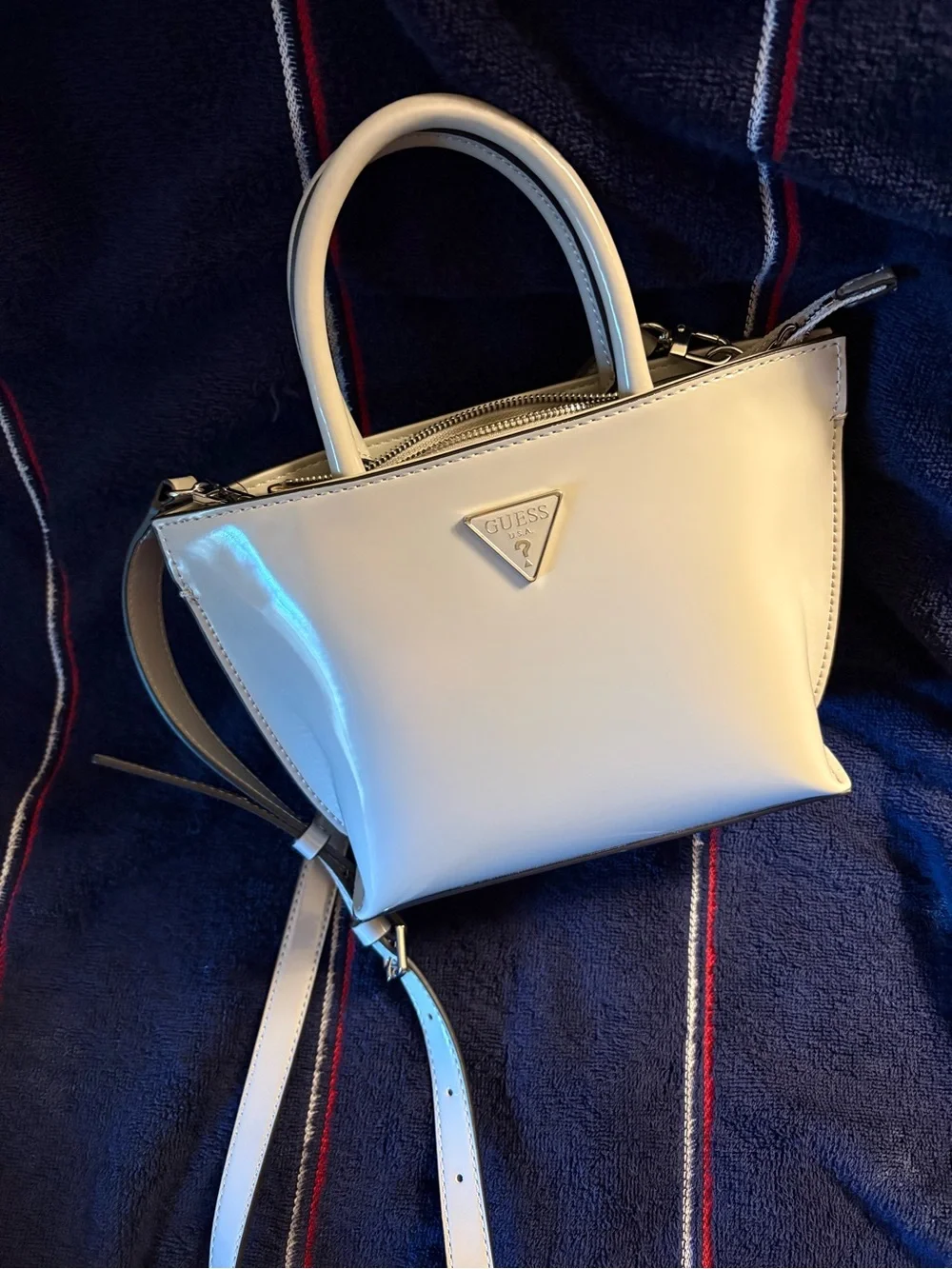 Guess Small Leather Satchel in Light Beige